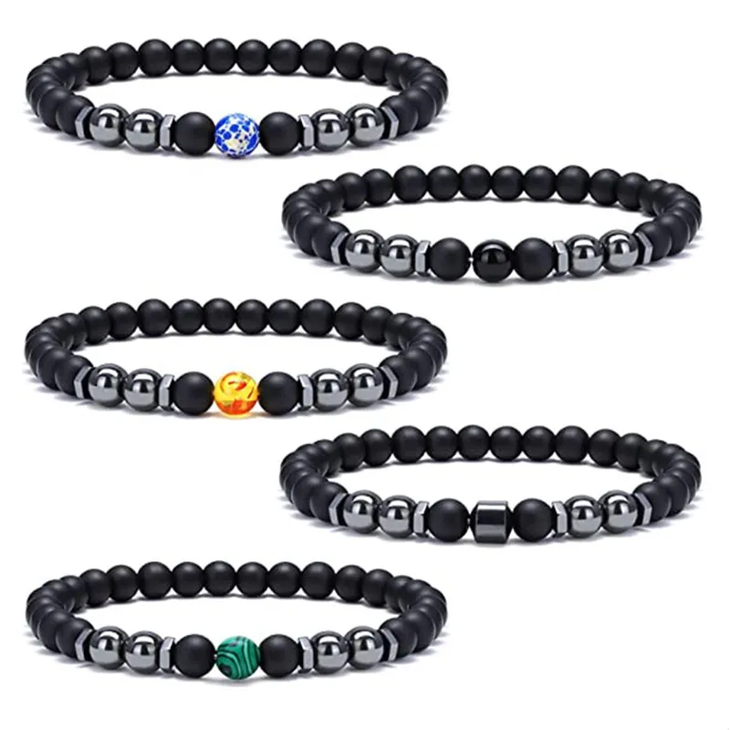 Bracciale con perline opache nere da 8 mm Bracciale elasticizzato con pietra occhio di tigre ematite malachite per gioielli da donna