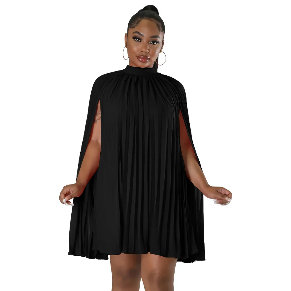 Women Casual Dresses Elegant Cloak Long Sleeve Loose Dress Cape Slim Fit Ruched Party Work Mini Dress