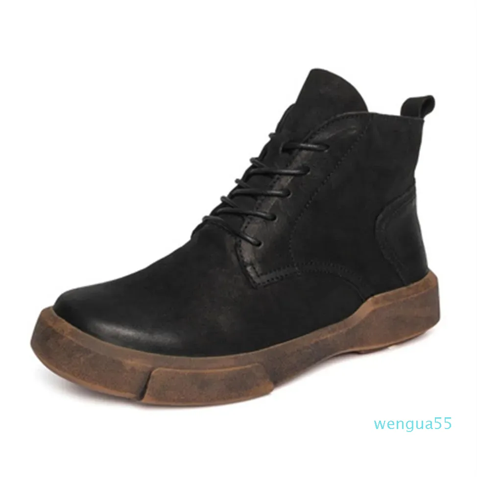 Guogen hele drop lederen winter warme vrouwen lace up martin laarzen vintage bruin koffie lederen enkellaarsjes size35-402590