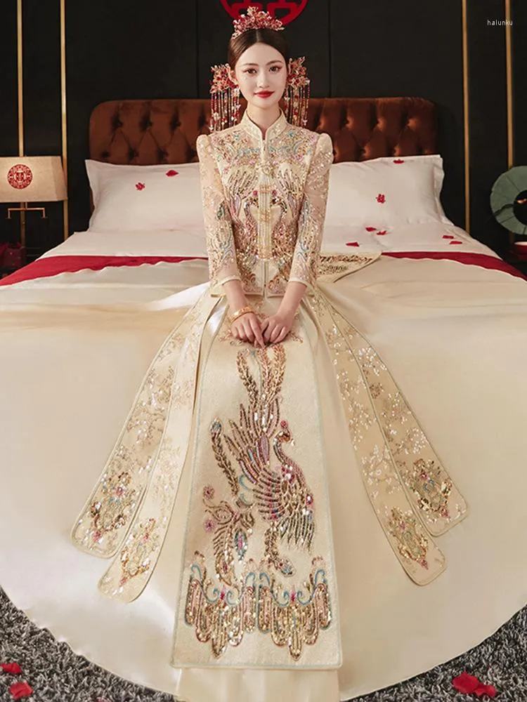 Chinese Style Champagne Sparkly Chinese Wedding Dress With Chinese Style Champagne Sparkly Chinese Wedding Dress With