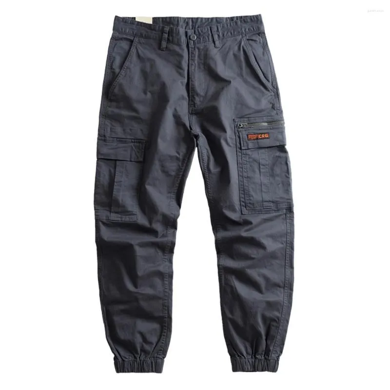 Herrbyxor Tungt tvättade mikroelastiska ben American Loose Men's Multi-Pocket Overalls och små fötter utomhus avslappnade byxor.