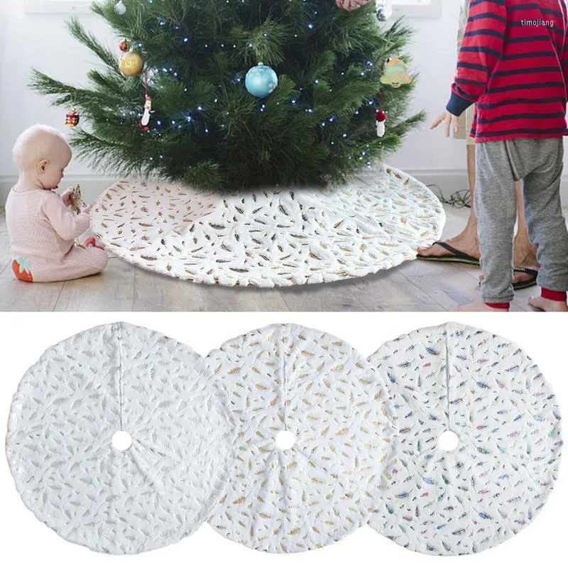 Dekoracje świąteczne Białe pluszowe drzewo spódnica miękkie ozdoby cekinowe spódnice 35 cali okrąg