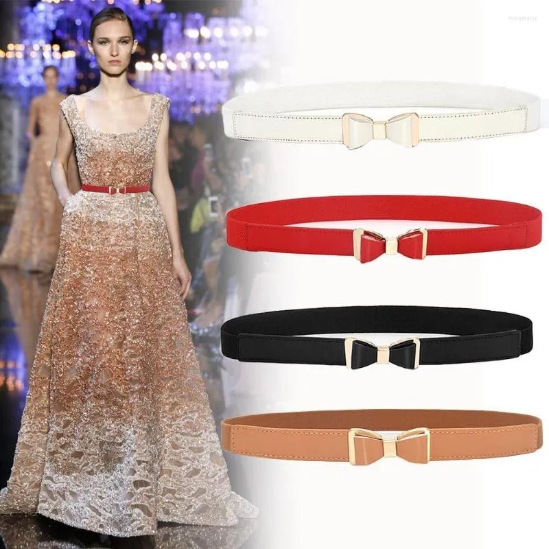 Belts Women All-match Stretch Elastic Bowknot Thin Waist Belt BuBuckle Waistband Ladies Dress Cummerbund Wild Skirt Bands