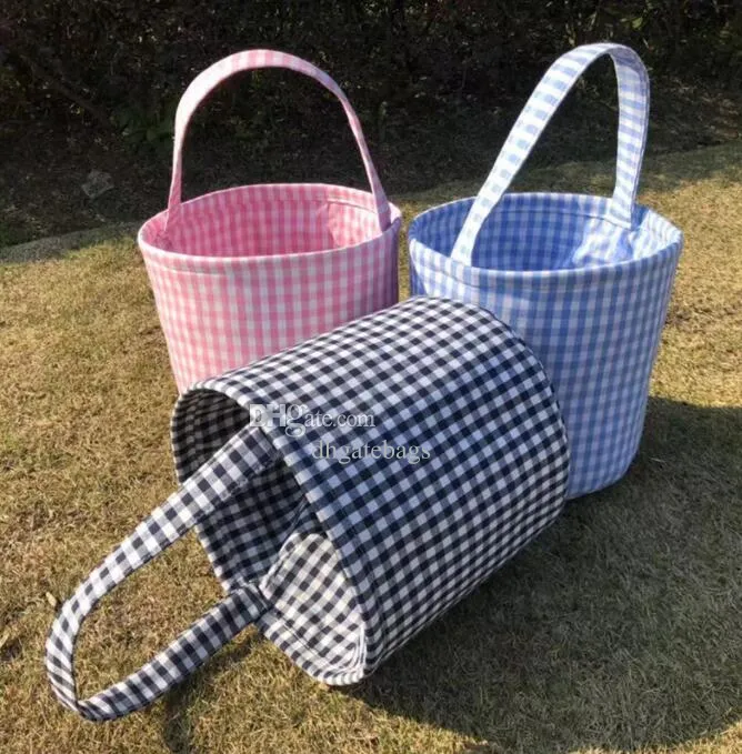 New Easter Bunny Tote Bag Egg Hunting Bags Easter Basketplaid stripe designer Easters Bucket Decoration Party Gift handbag