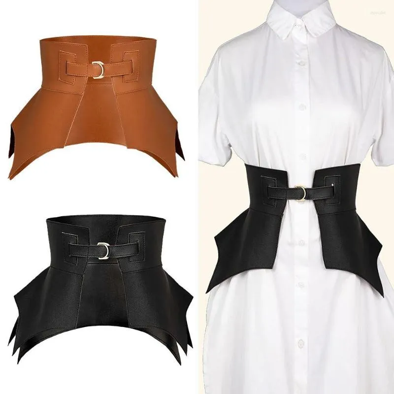 Belts Black Brown Irregular Pu Leather Long Wide Belt Punk Style Women Fashion Autumn Winter Skirt Dress Coat Waistband Corset