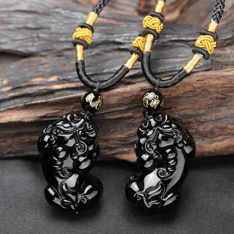 Collane con ciondolo Goccia Ossidiana nera naturale Buddha scolpito PIXIU Collana con amuleto fortunato per animali da donna Gioielli con pendenti