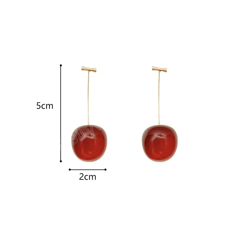 Fashion Women's Acrylic Earrings Geometric Cherry Long Dangle Earrings Girl Women Temperament Jewelry Gift