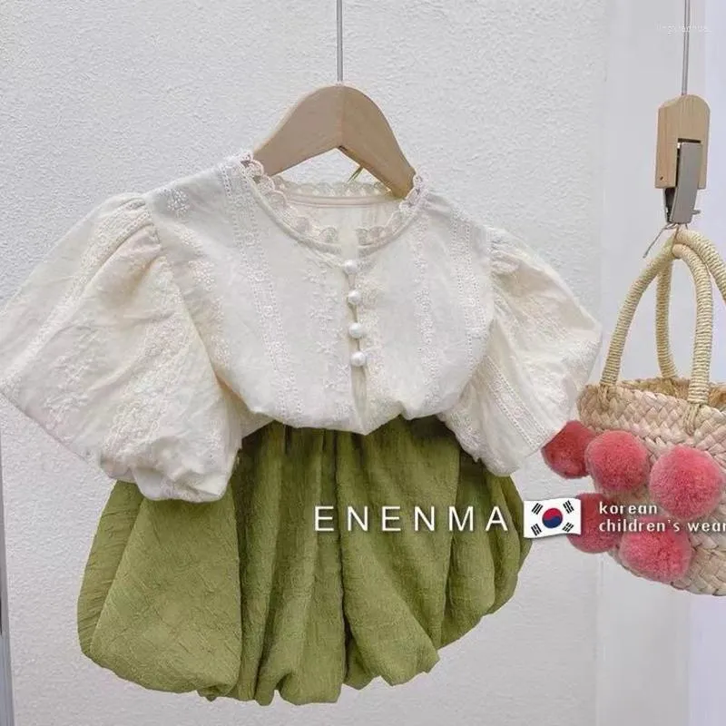 Ensembles de vêtements été vert petites filles enfants ensemble deux 2 pièces t-shirt haut Shorts bébé vêtements enfants tenues d'anniversaire pour les femmes