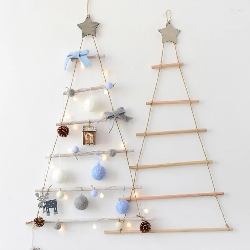 Christmas Decorations Nordic DIY Wooden Tree Artificial Fake Kids Gifts Ornaments Wall Hanging Decoration