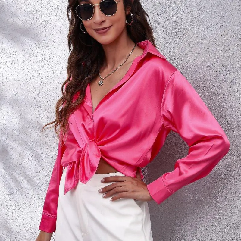 Womens Blouses Women Satin Shirt Faux Silk Long Sleeve Fall Winter Fashion  Casual Button Shirts Womens Tops Office Lady Clothing Blusas From 13,7 €