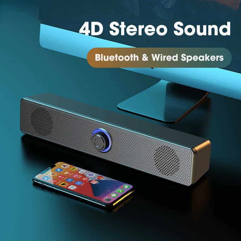 Altavoces portátiles 4D Surround Soundbar Bluetooth 5.0 Altavoces de computadora Subwoofer estéreo con cable Barra de sonido para PC portátil Home Theater TV Aux Speaker T221213