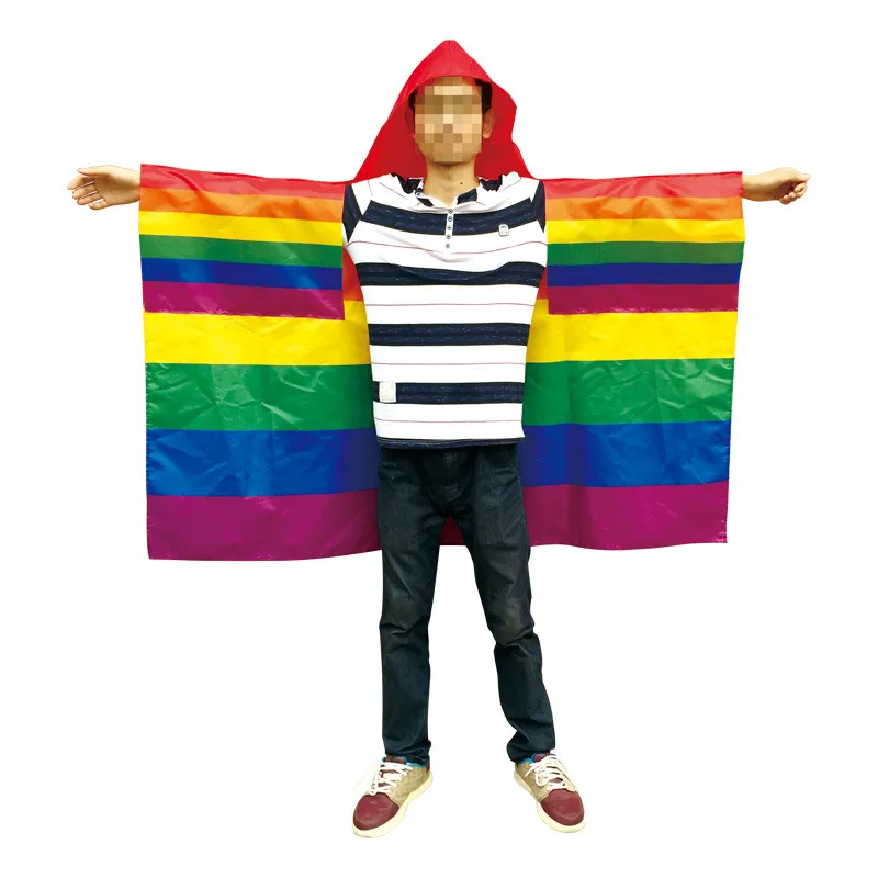 3x5 FT Gay Pride Cloak Costume Bandiera indossabile con maniche Classico lgbt Arcobaleno USA Bandiera americana Cucito a doppio punto