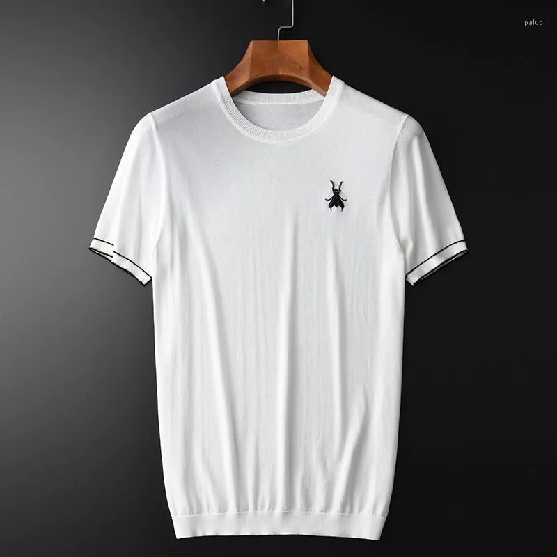 Erkek T Shirt Yaz Erkek Lüks Örme Kısa Kollu Artı Boyutu 4xl El Yapımı Boncuklu Arı Nakış Erkek T-Shirt