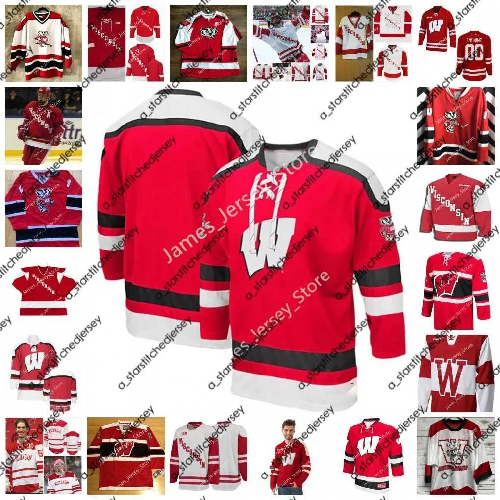 Wisconsin Badgers Hockey Jersey 16 Tarek Baker 17 Jake Martin 18 Owen Lindmark 19 Brock Caufield 20 Josh Ess 21