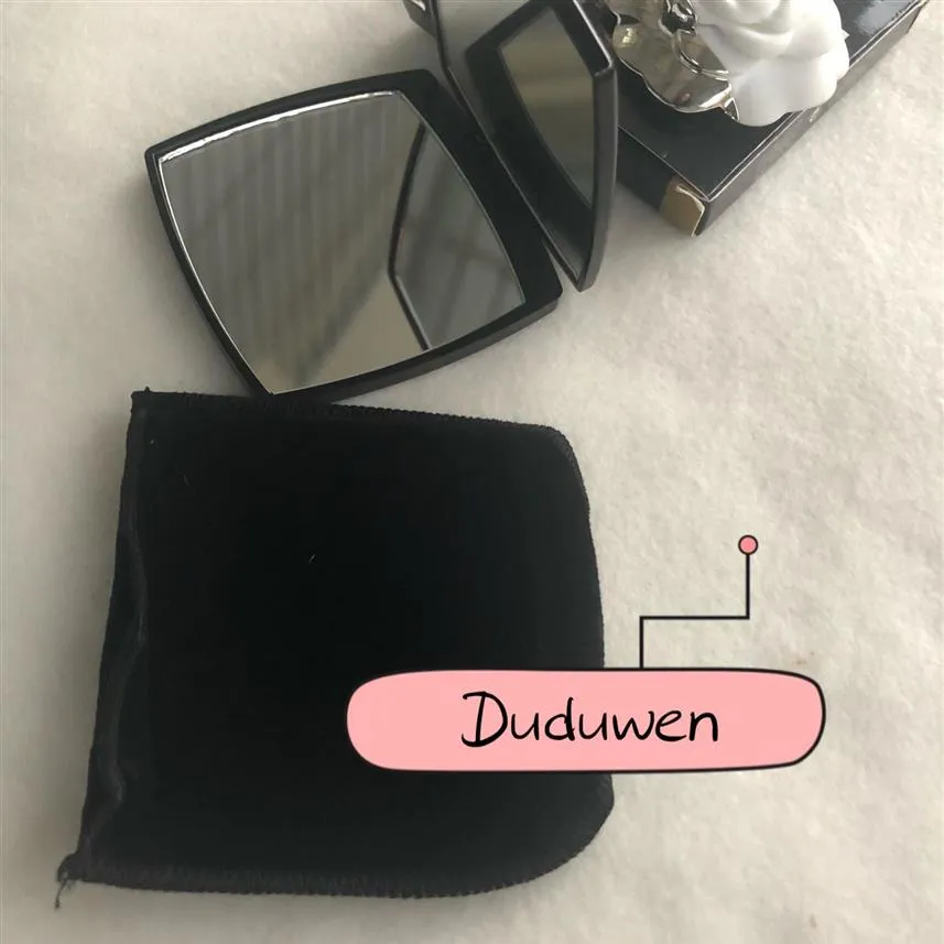 Modemarke, tragbarer Kosmetikspiegel aus Acryl mit Geschenkbox, Samt-Staubbeutel, Schönheits-Make-up-Werkzeug, Toilettenartikel, klassische Boutique, Doppel-F206C