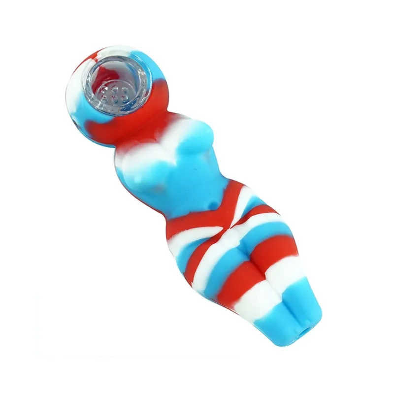 4inch portable Heat resistant Sexy woman smoking pipe Silicone Glass Recycler Water Pipes Oil Rigs