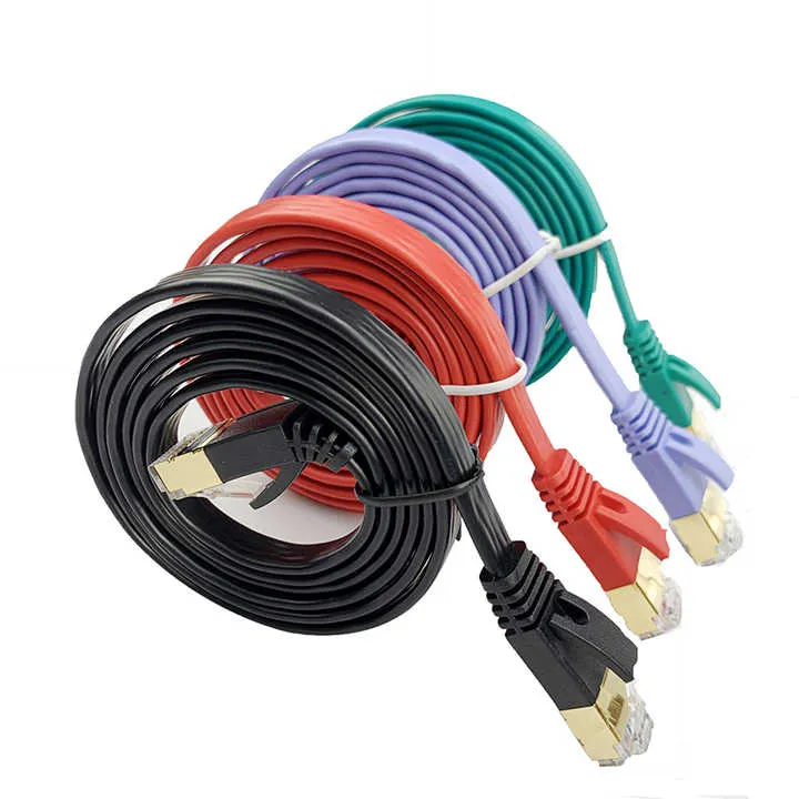 Kedi 7 Ethernet Kablosu 1.64ft Yüksek Hızlı Profesyonel Altın Kaplama Fiş STP Kabloları CAT7 RJ45 Ağ Kablosu 0.5 Metre Beyaz Siyah Mavi Kırmızı