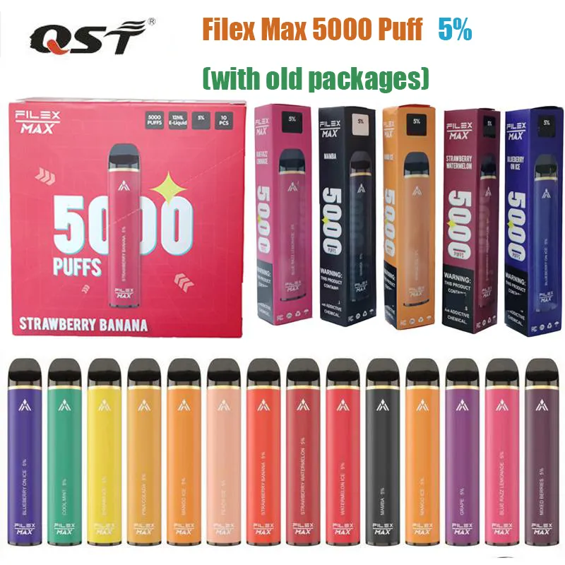 QST FILEX MAX 5000 POFF 5000 VAPE DESPONSÁVEL Cigarros eletrônicos de 12 ml de capacidade de capacidade 1100mAh Bateria carregável 13 sabores bang xxl