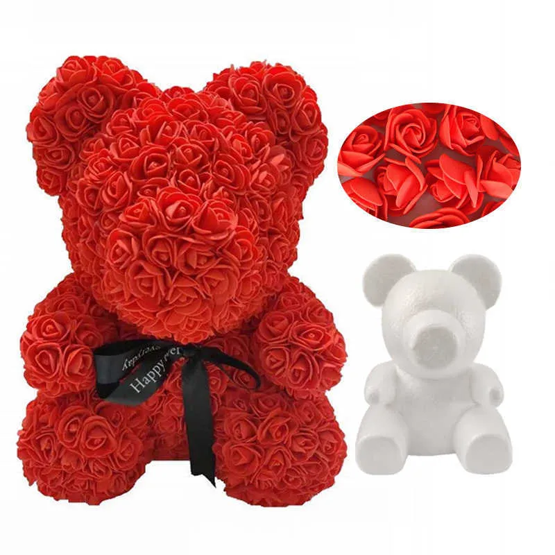 Dried Flowers Diy Artificial Foam Teddy Bear Of Roses Mold 20cm/30cm Handmade Styrofoam Wedding Valentine's Day Present Y2212