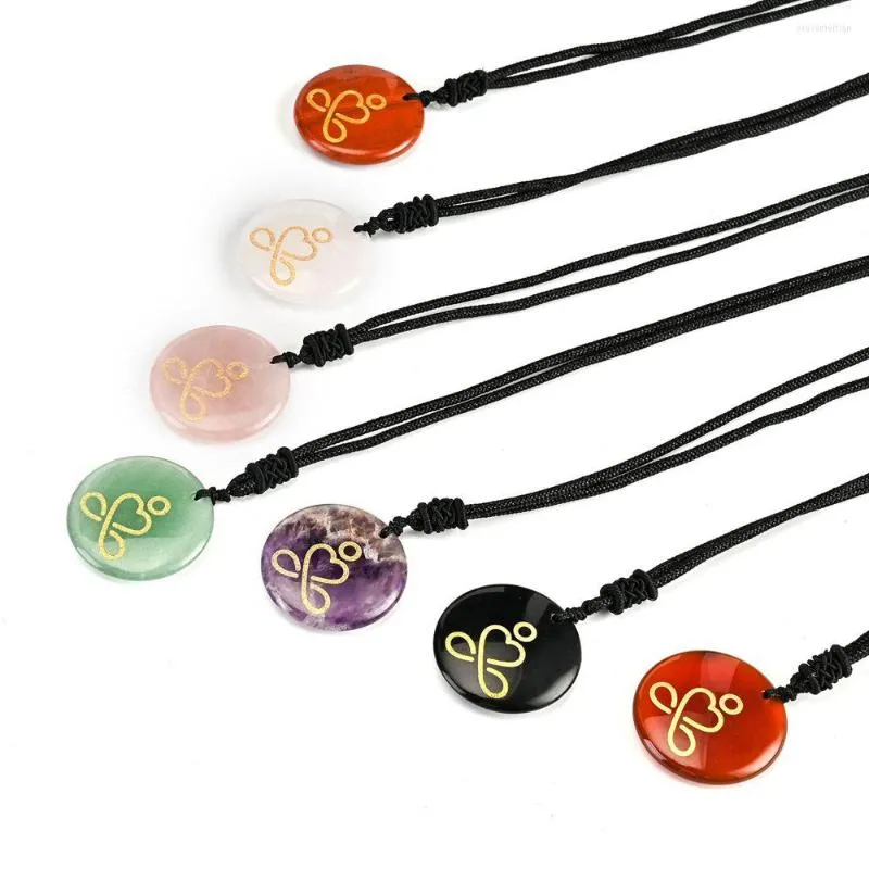 Anhänger Halsketten Naturstein Gravieren Indien Yoga Chakren Abstraktes Muster Reiki Symbol Heilkristall Charme Schmuck Männer Frauen Halskette