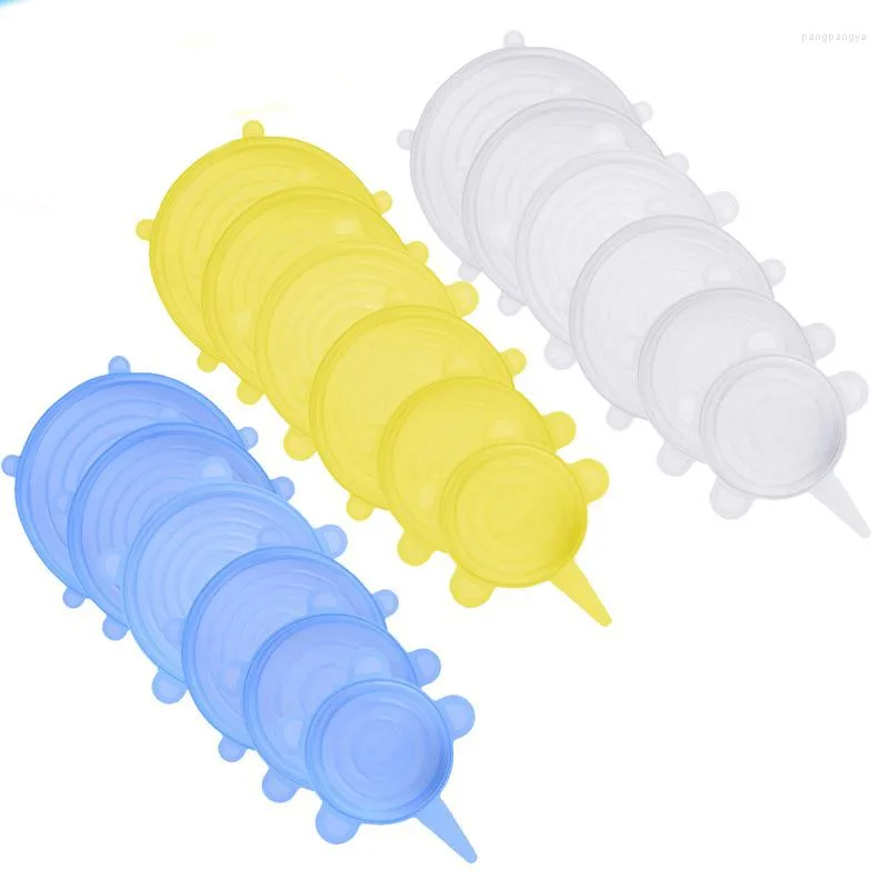 Kitchen Storage 6PCS Adaptable Lid Silicone Cover Food Caps Elastic Stretch Fresh Microwave Lids For Accessories