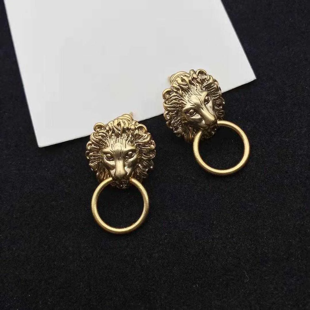 Pendientes con dijes de moda de diseñador de lujo, pendientes con cabeza de león para mujer, 246L