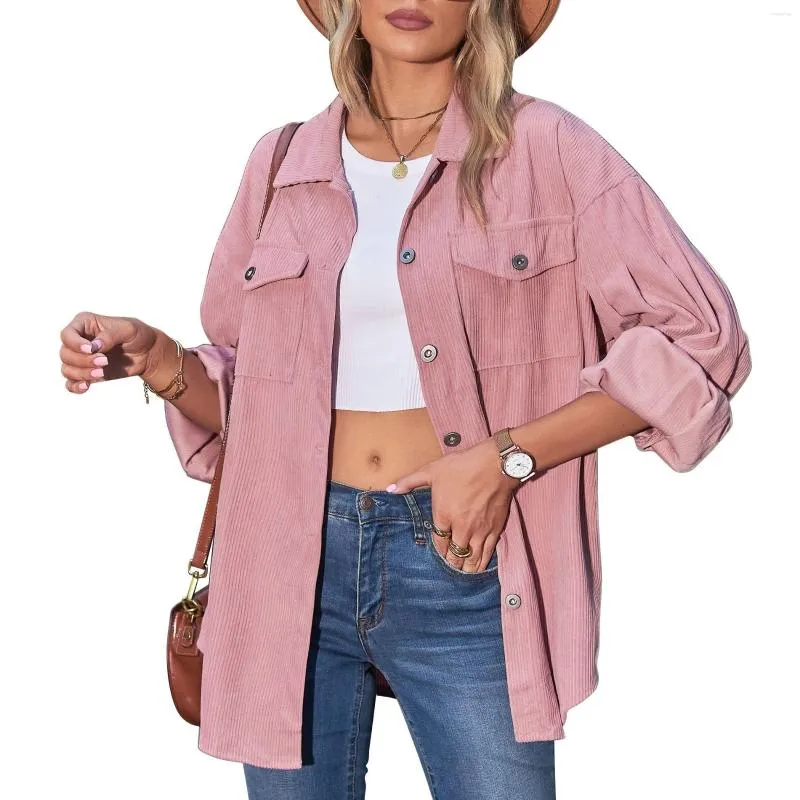 Women's Trench Coats Women's Jacket Tight Sleeves Solid Color Shirts Autumn Winter Casual Loose Lantern Sleeve Corduroy Shirt Cardigan