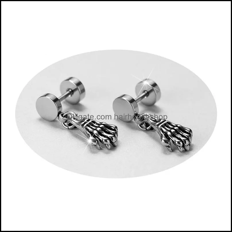 Body Arts Gho Hand Ear Barbell Piercing Jewelry Korea Style Titanium Steel Dangle Earrings Sier Color Stud Gifts For Men Drop Delive Dhbjx