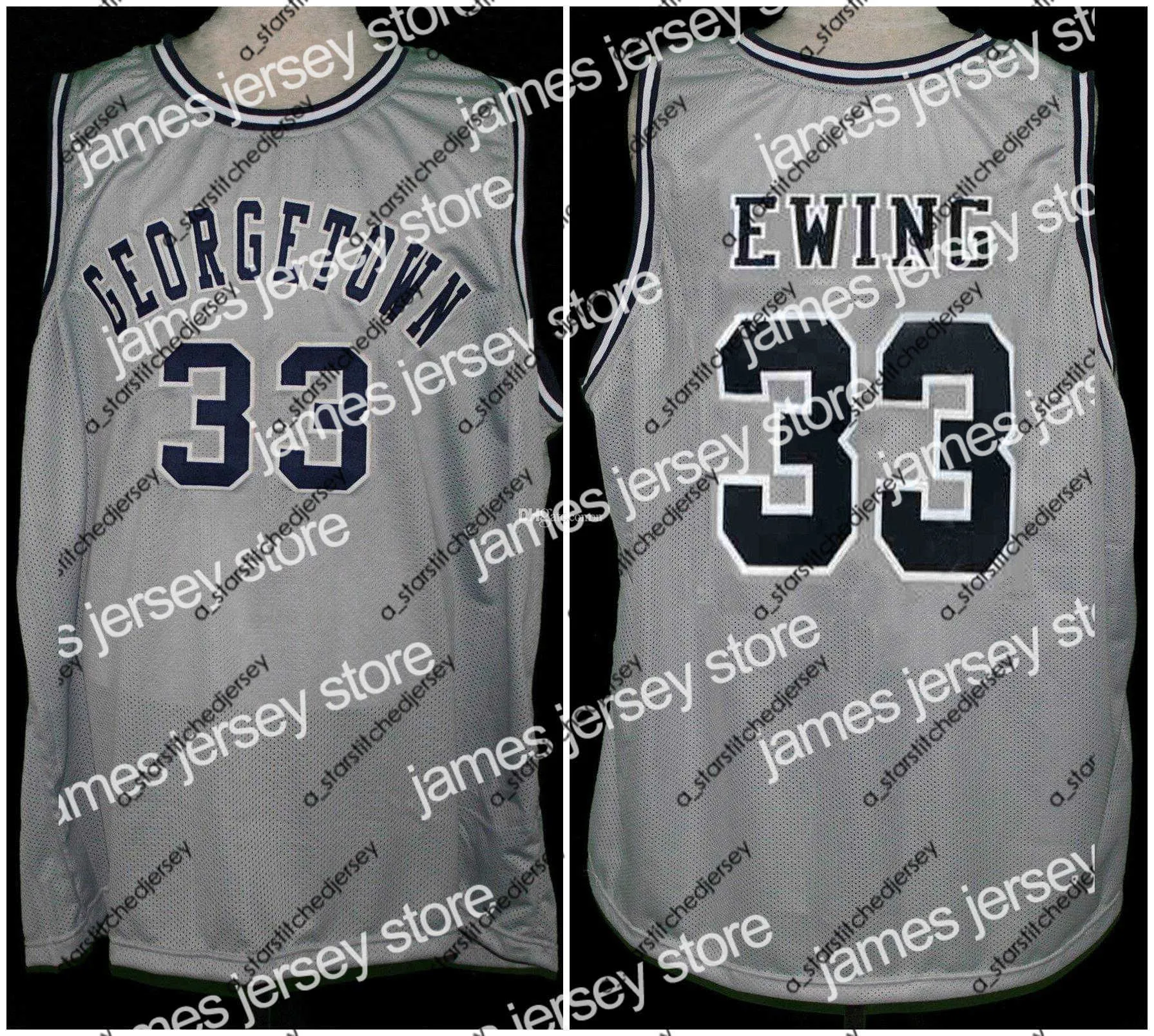 Georgetown Hoyas College Patrick Ewing #33 Maillot de basket-ball rétro gris pour homme Ed personnalisé n'importe quel numéro