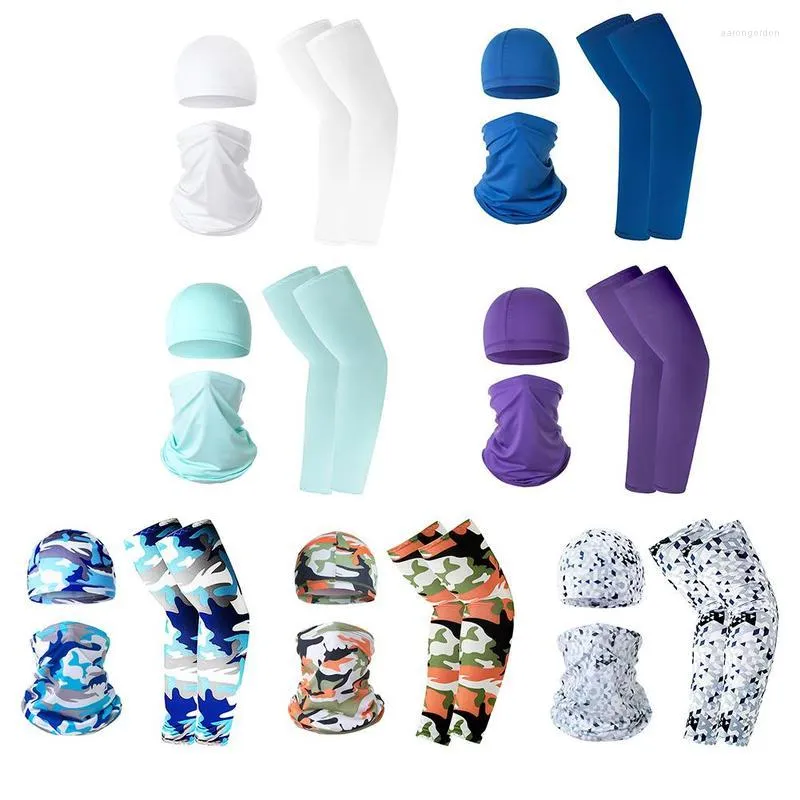 Bandanas 3st/set Silk Cooling Arm Sheepes Cover Riding Cap Bibb Full Face Mask Multifunct Summer Outdoor Breattable Sol-Sure Pit