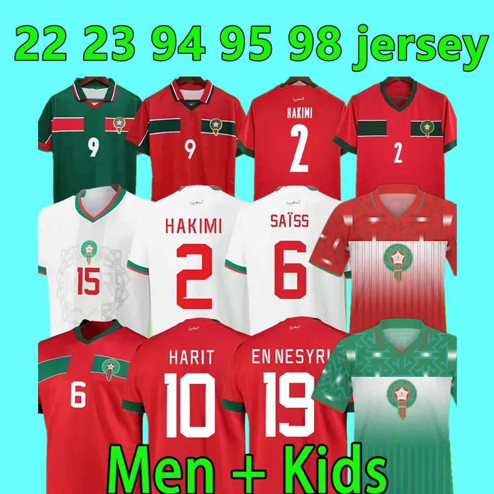 2022 Marokko Fußballtrikots HAKIMI Männer Kinder Kit MAZRAOUI AMRABAT AGUERD ZIYECH BOUFAL ZAROURY SAISS 22 23 Fußballtrikots 2023 EN-NESYRI 94 98 Uniformen Retro 1994 1998