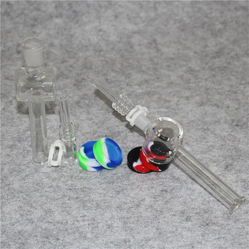 Nuovo narghilè 10mm 14mm Kit tubo nettare di vetro con contenitore in silicone da 7,5 pollici 10ML Reclaimer Keck Clip Punta al quarzo