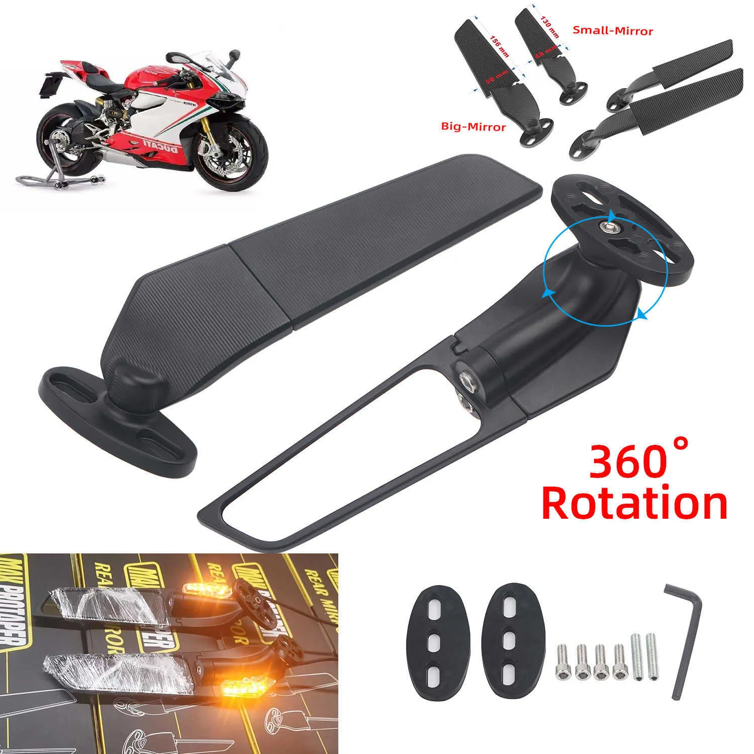 S para Ducati 848 916 996 998 999 Panigale 1198 1098 1199 motocicleta modificada viento ala ajustable giratorio espejo retrovisor 1214