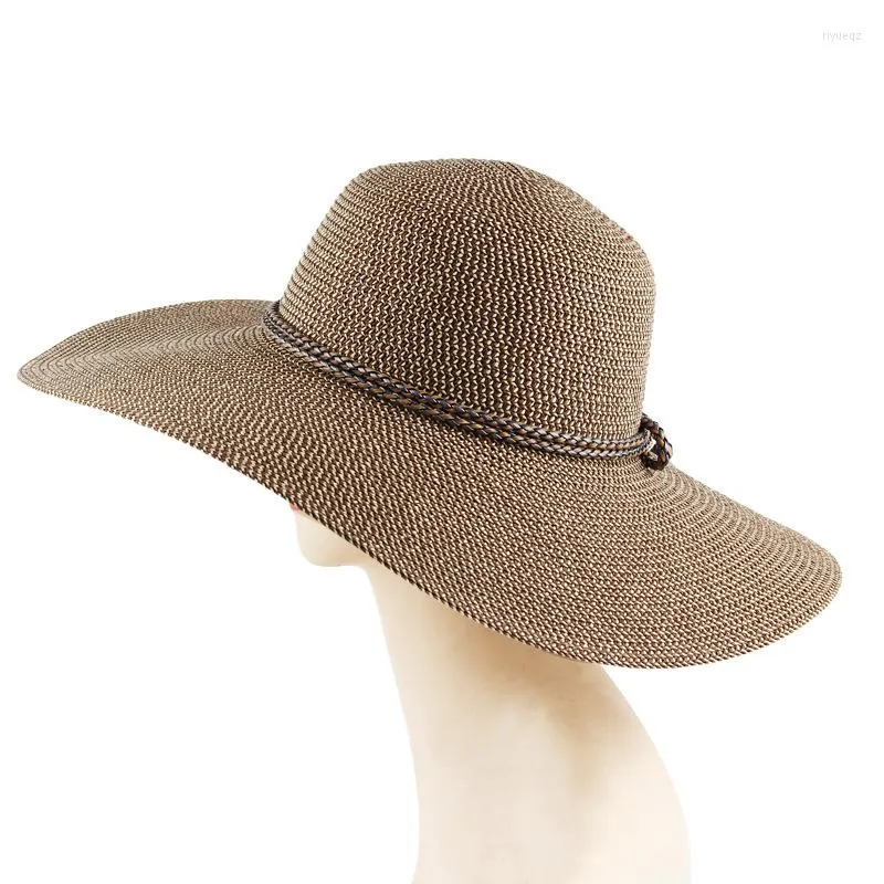 Cappelli a tesa larga Cappello estivo da donna in paglia Cappello da spiaggia pieghevole Sun Floppy Roll Up Cap Uv UPF 50 Caps