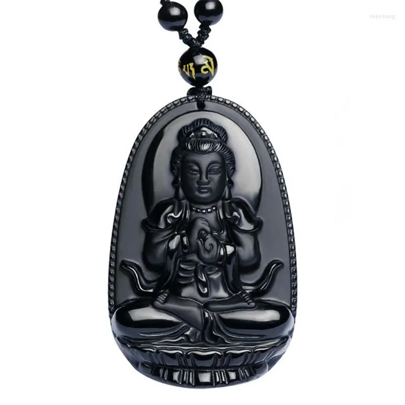 Naszyjniki wisiorek naturalny czarny obsydian rzeźbiony Buddha szczęśliwy amulet naszyjnik dla kobiet mężczyzn biżuteria energia kamień uzdrawianie reiki dar