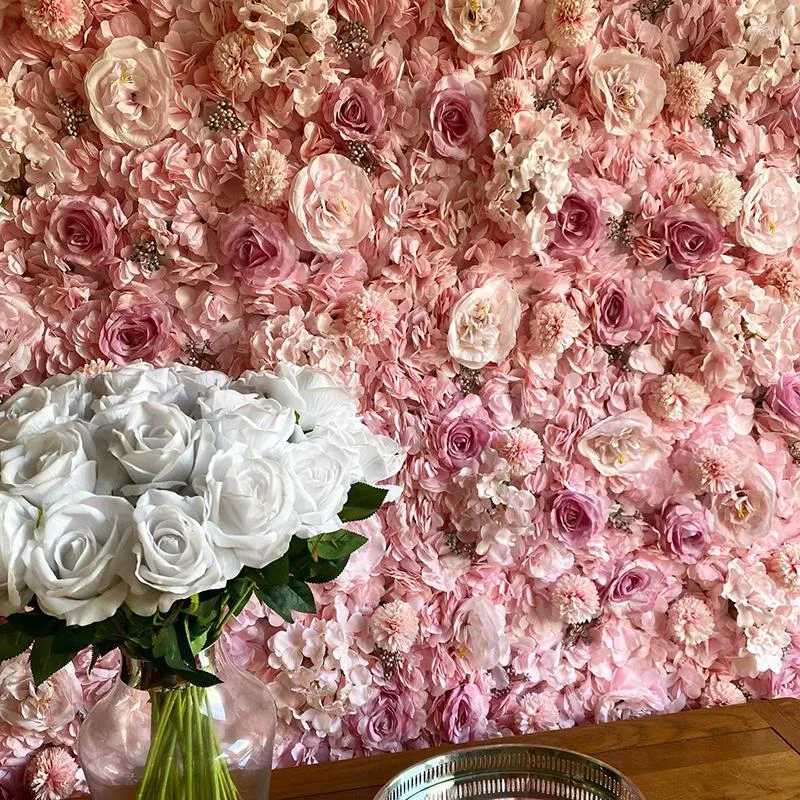 Dekoracja imprezy różowa sztuczna ściana róża 40x60 cm jedwabne panele kwiatowe na domowy wystrój ślubny