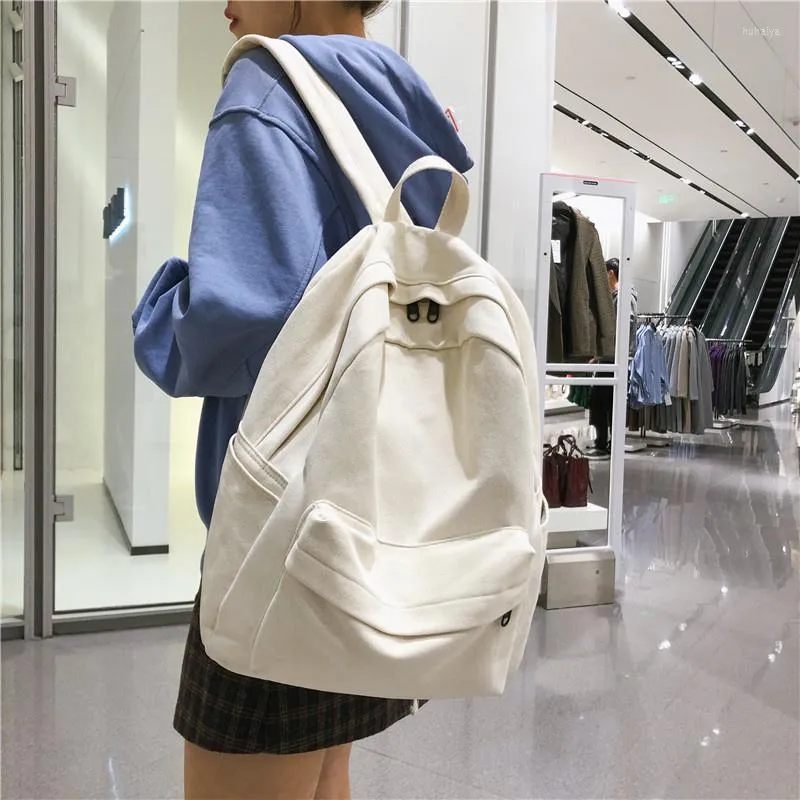 Backpack 2022 Large-Capacity Simple Solid School Female Cotton Canvas Students Satchel Bags Mochila Escolar De Lona