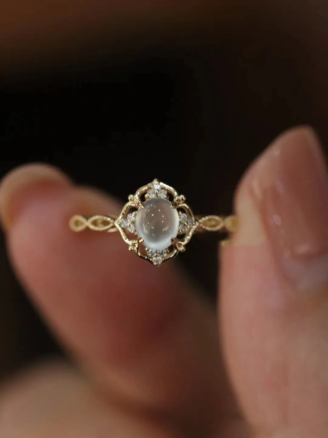 Кольцо -пасьянс романтический лунный камень бриллиантовый плетение Полово вытянуть кольца для женщин