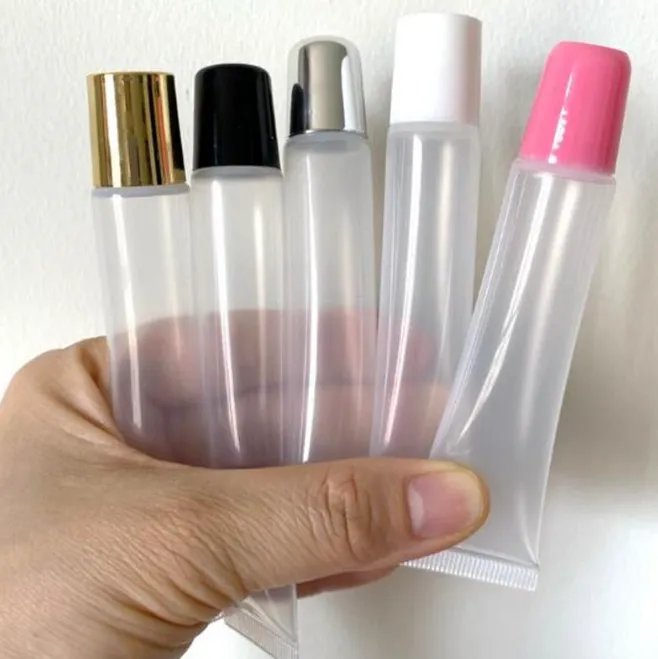 Kleine 10 ml 15 ml 20 ml leerer Lippenstift-Röhrchen Lippenbalsam Weiche Schlauch Make-up Squeeze Subpositing Clear Plastic Lip Gloss Behälter