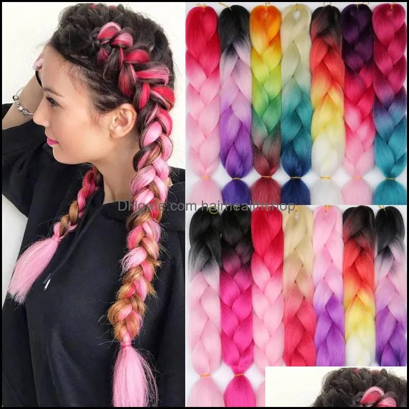 Cheveux en vrac 24 pouces Extensions de tressage Jumbo Crochet Tresses Style synthétique 100G / Pc Pure Blonde Rose Vert Bleu Drop Delivery Produ Dhzuw