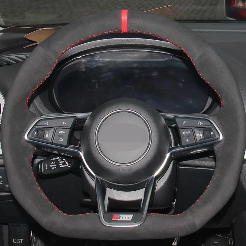 Pour Audi TT 2017 bricolage cousu à la main noir antidérapant doux daim couverture de volant de voiture