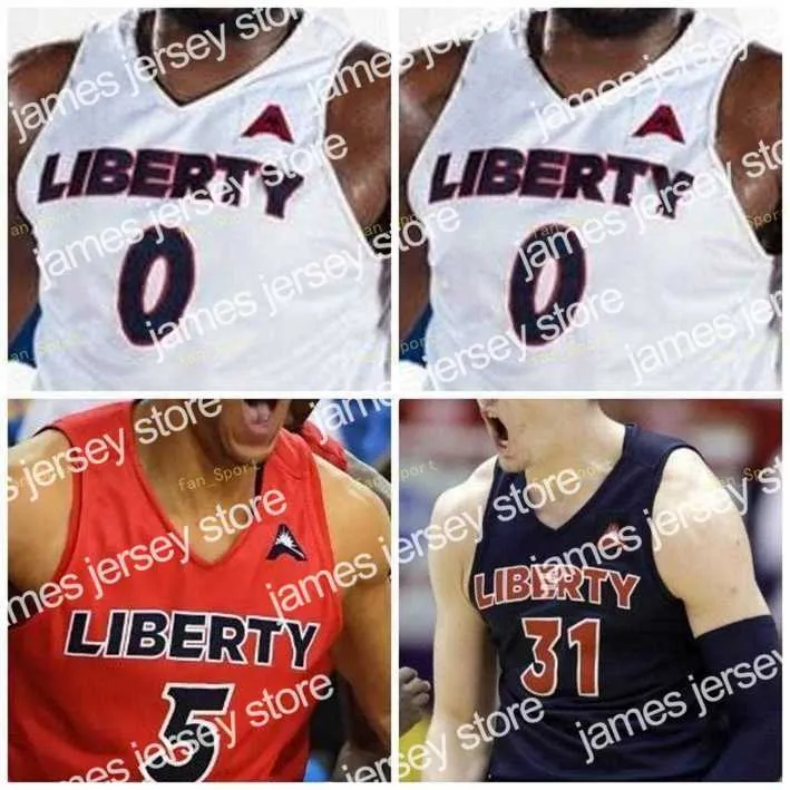 O basquete universit￡rio veste Nik1 NCAA College Liberty Flames Basketball Jersey 0 Myo Baxter-Bell 1 Caleb Homesley 2 Darius McGhee 3 Lovell Cabbil Jr 4 Tytist Dean