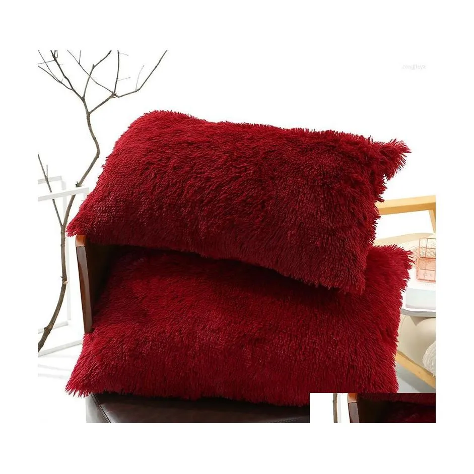 Taie d'oreiller 2 Pcs / Set Fluffy Pv Peluche Super Doux Literie Shaggy Fuzzy Fur Faux Warm Drop Delivery Home Garden Textiles Dhrmv