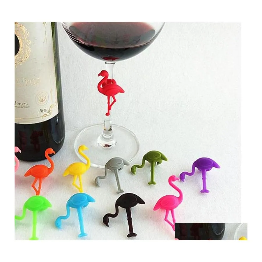 Altri prodotti da bar 6Pcs Marcatori per bevande Sile Marcatore per bicchiere di vino Uccelli Design Charms Identificazione del marchio per le feste 20220607 E3 D Otxqd