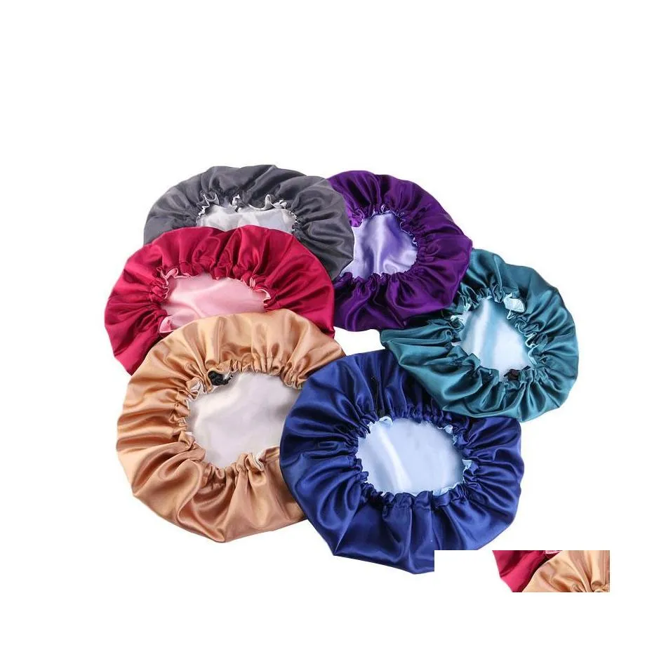 Beanie/Schädelkappen Doppelschicht Satin Einfarbig Nachtmütze Frauen Beanie Slee Bonnet Haarpflege Mode Accessoires Kopfbedeckung Drop Deli Dhb6L