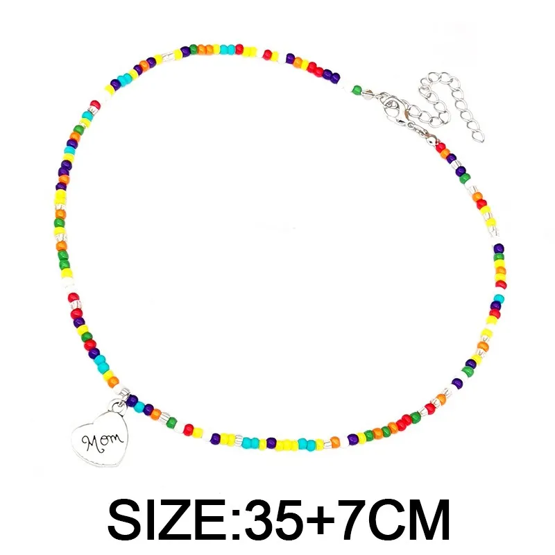 보헤미아 비즈 초커 목걸이 여성 엄마 엄마 편지 펜던트 목걸이 쇄골 넥 사슬 보석 어머니의 날 선물