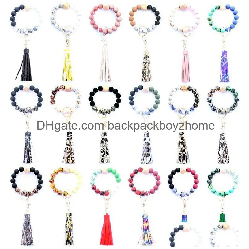 Party Favor 35 Colors Acrylic Bead Bracelet Keychainparty Wooden Beads Bracelets Keychain Pu Tassel Anti Loss Wristlet Key Ring T9I0 Dhati