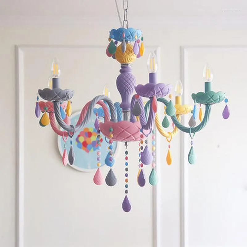 Pendant Lamps Creative Cartoon Color Crystal Chandelier Children's Room Princess Bedroom Girl Restaurant American LED Chandeliers