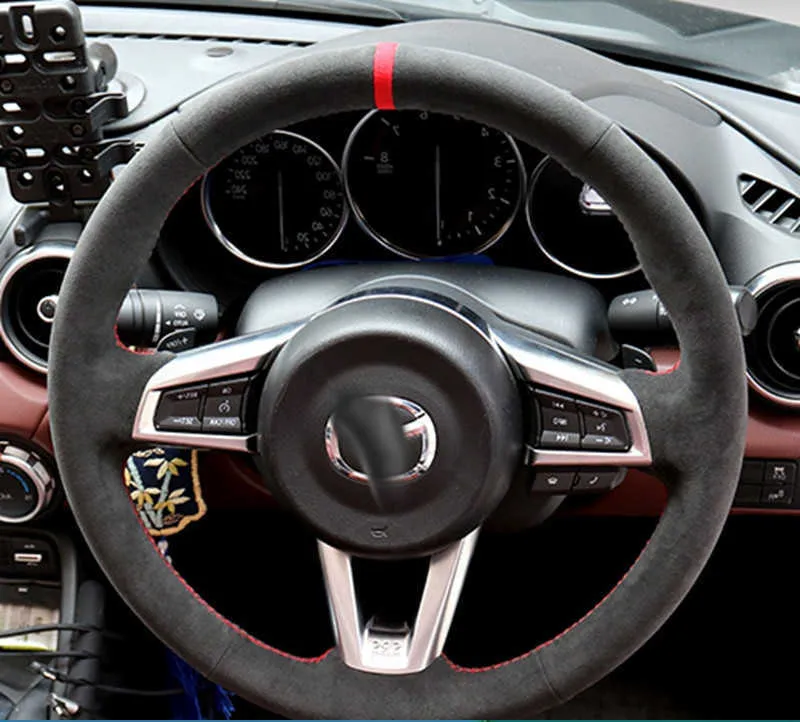 Coprivolante per auto personalizzato cucito a mano treccia in pelle scamosciata antiscivolo per Mazda MX-5 MX5 2016 2017 2018 2019 2020