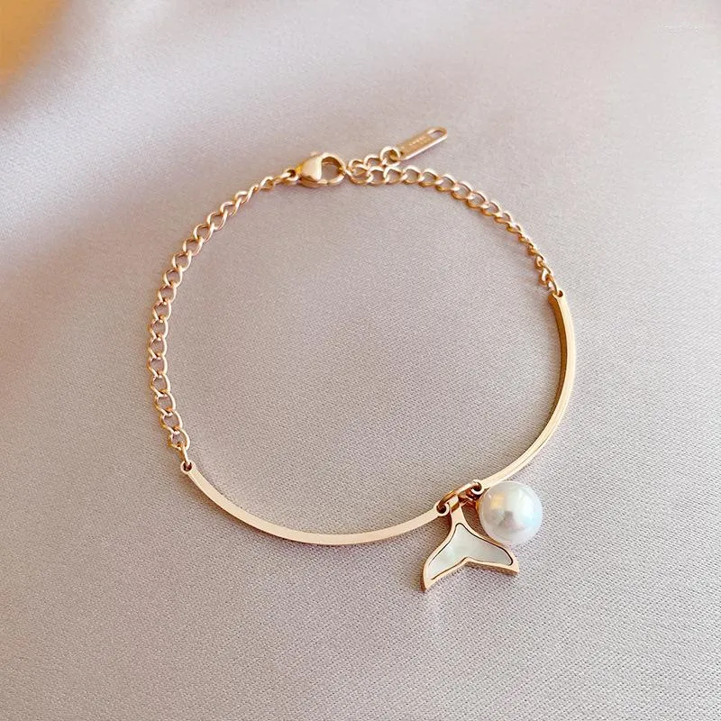 Link Armbänder Goldsilber Farbe Edelstahl Simulierte Perle Fischschwanz Charms Armband Armreif Mode Für Frauen Schmuck